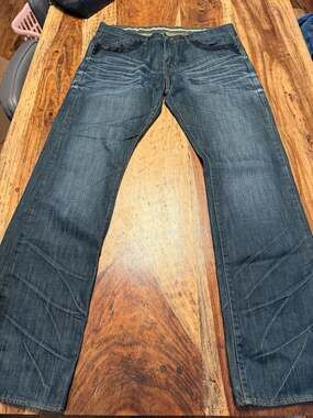 Projek Raw Mens Distressed Denim with Leather Pocket Trim Detail Y2K